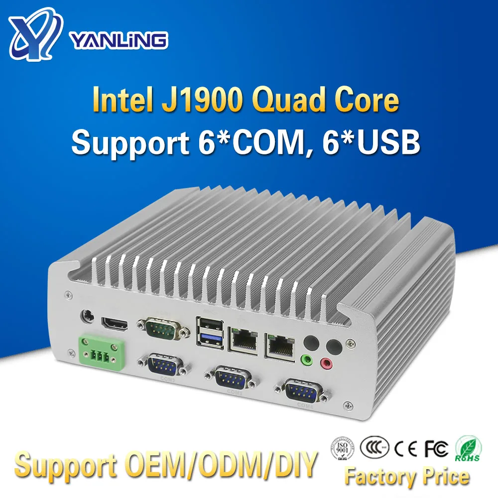 Мини ПК Yanling промышленный без кулера процессор Intel Celeron J1900 Quad Core Dual Lan Linux поддержка