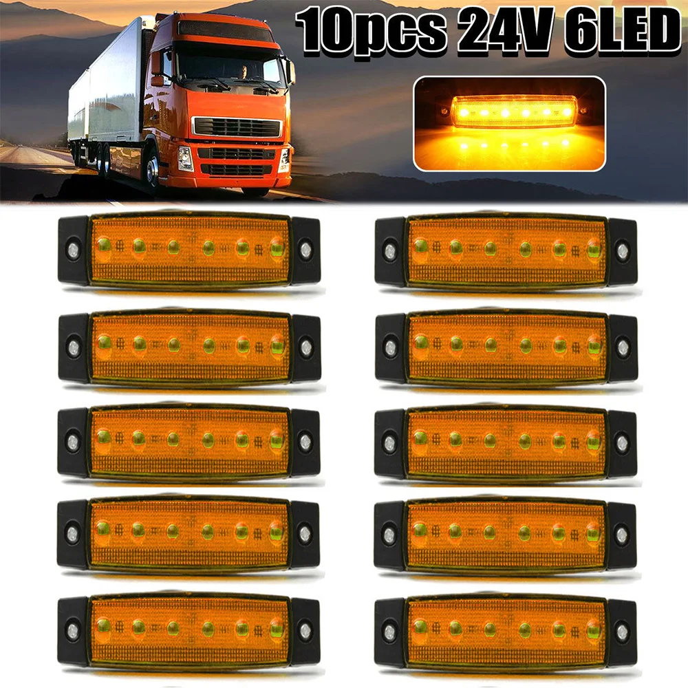 

10x Orange Amber 24v 6 Led Side Marker Indicators Lights Vans Truck Trailer Bus