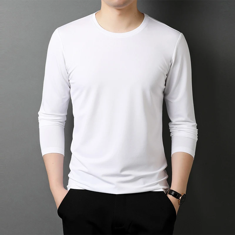 

2022 spring and autumn round neck long-sleeved t shirt men cotton bottoming shirt male solid color casual tops tees zde2967