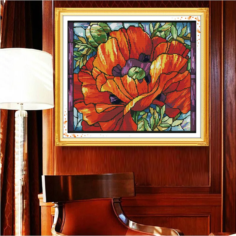 Яркий Мак (6) Печатный холст DMC считается Набор для вышивки крестиком | Дом и сад