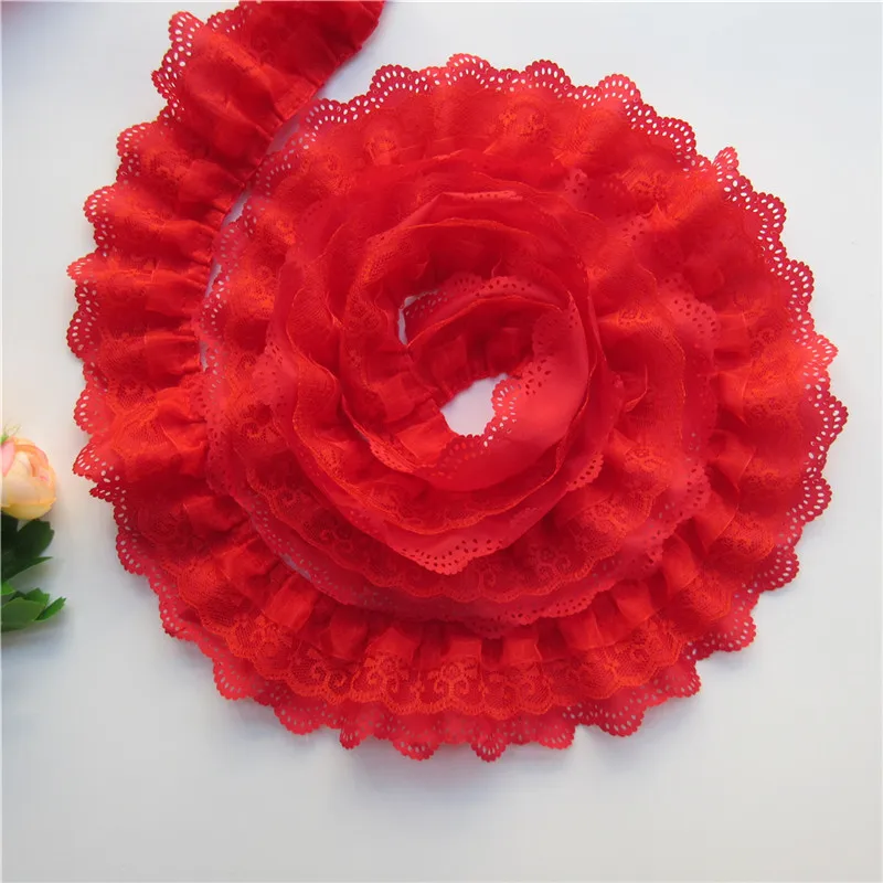 1 ярд красная 3-слойная плиссированная органза кружевная лента сборная сетчатая