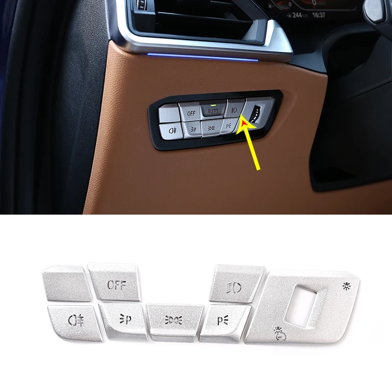 

Наклейка на кнопки переключателя фары для BMW 3 серии G20 G28 2020-2021, алюминиевый сплав, аксессуары для интерьера автомобиля
