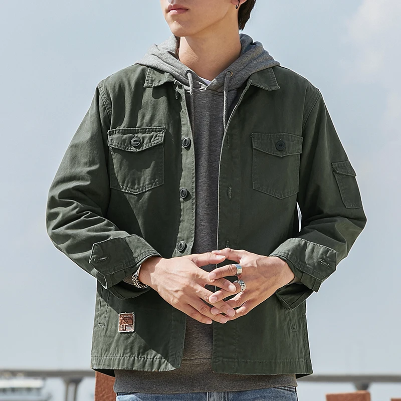 

Мужская хлопковая Повседневная рабочая куртка, модная повседневная свободная ретро-куртка с лацканами, Мужская Осенняя новая модель 2021 бол...