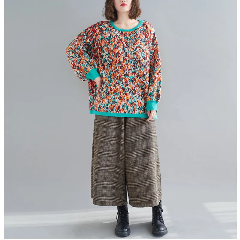 

Autumn Fashion Loose Versatile Floral Retro Sweater Women National Style Harajuku Pull Femme Sueter Mujer Truien Dames Pullover