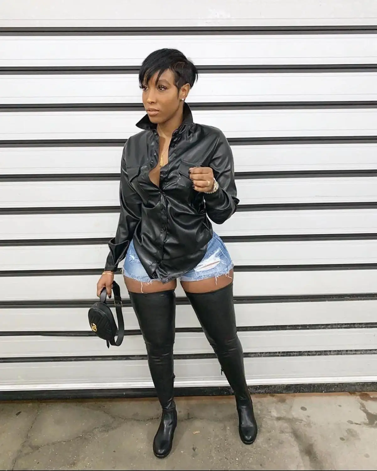 2019 черная ПУ искусственная кожа яркого цвета рубашка Женская Осенняя новая
