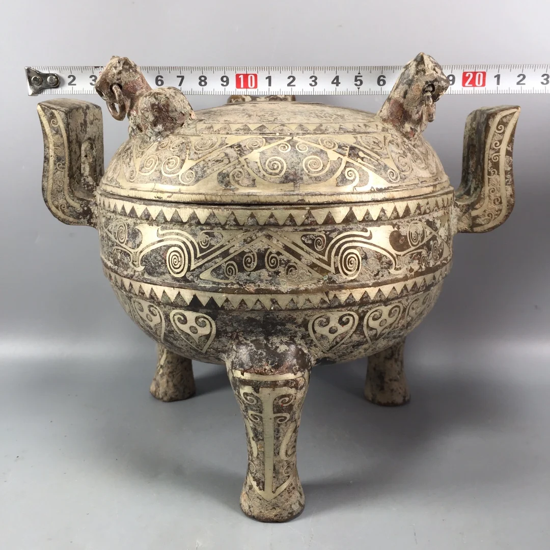 

LaoJunLu Bronze Wrong Silver Tiger Ding Imitation antique bronze masterpiece collection of solitary Chinese traditional style