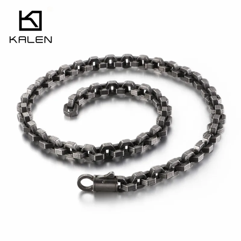 KALEN 63 см из нержавеющей стали звено цепи ожерелье человека GoldBlackMatte Длинная Цепь