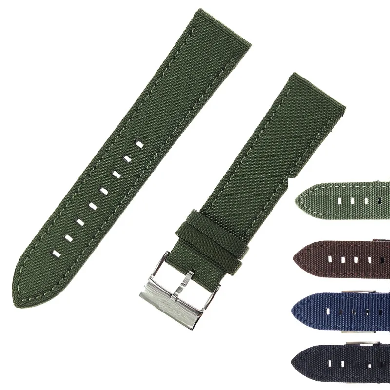 

22mm Canvas & Cow Leather Watchbands Genuine Leather Watch Strap Stainless Steel Clasp Watch Accessories For Breitling Navitimer