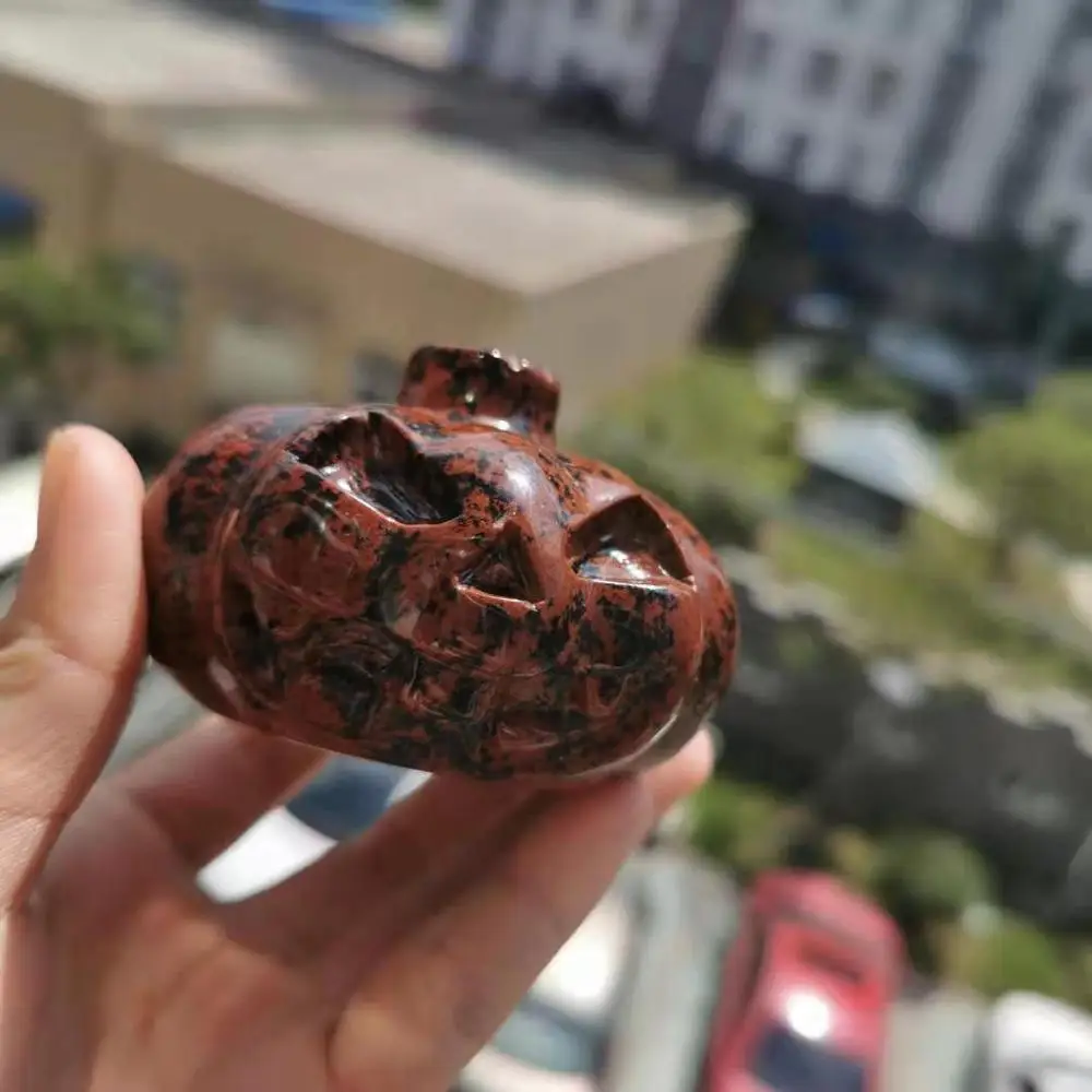 

Natural Red obsidian crystal Ornaments Figurines carved halloween pumpkin skulls for decoration