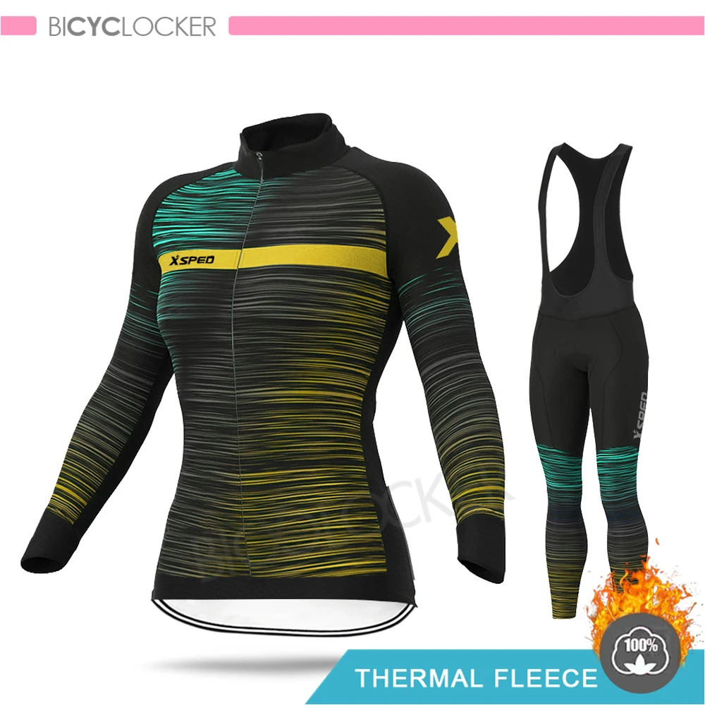 Bib Cycling Set Женская зимняя новая велосипедная одежда, комплект Джерси для велоспорта, Теплая Флисовая одежда Aleing, женская форма для шоссейного велосипеда, костюмы, одежда для верховой езды - Цвет: Bib Cycling Set