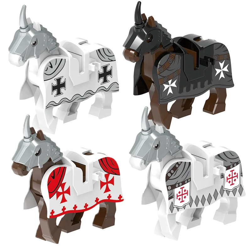 

MOC Medieval Castle Knights Mount War Horse Building Block Military Rome Commander Spartan Soldier Figure Mini Brick Toy Gift