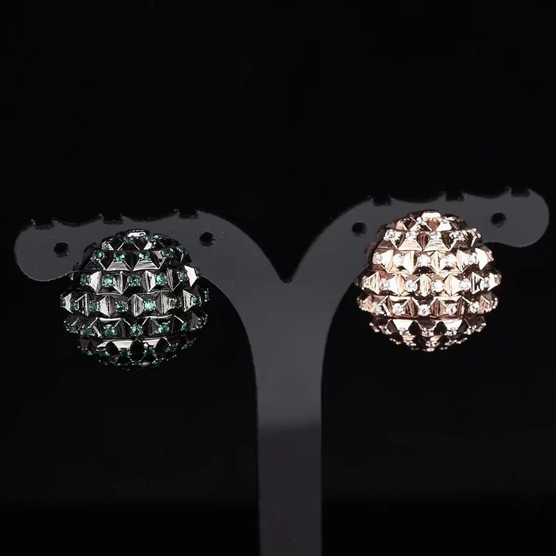 Цельные серьги-гвоздики с черным пистолетом и лазерной заклепкой 925 шипов