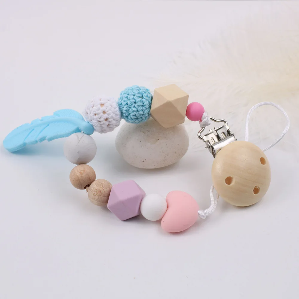 

Baby Pacifier Chain Food Grade Silicone Beads Anti-drop Chain Multi-Styles Feather Baby Pacifier Chain