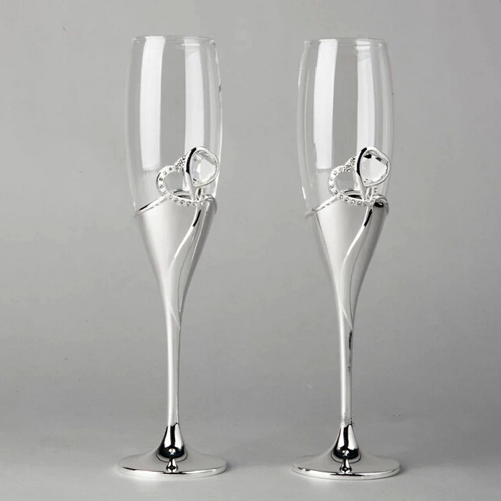 

New arrival European style silver plated metal champagne glass, metal toast flute for weddings or party use, wine glass