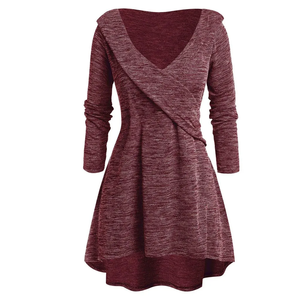 Размера плюс Длинная блузка с запахом и V-образным вырезом повседневный зимний