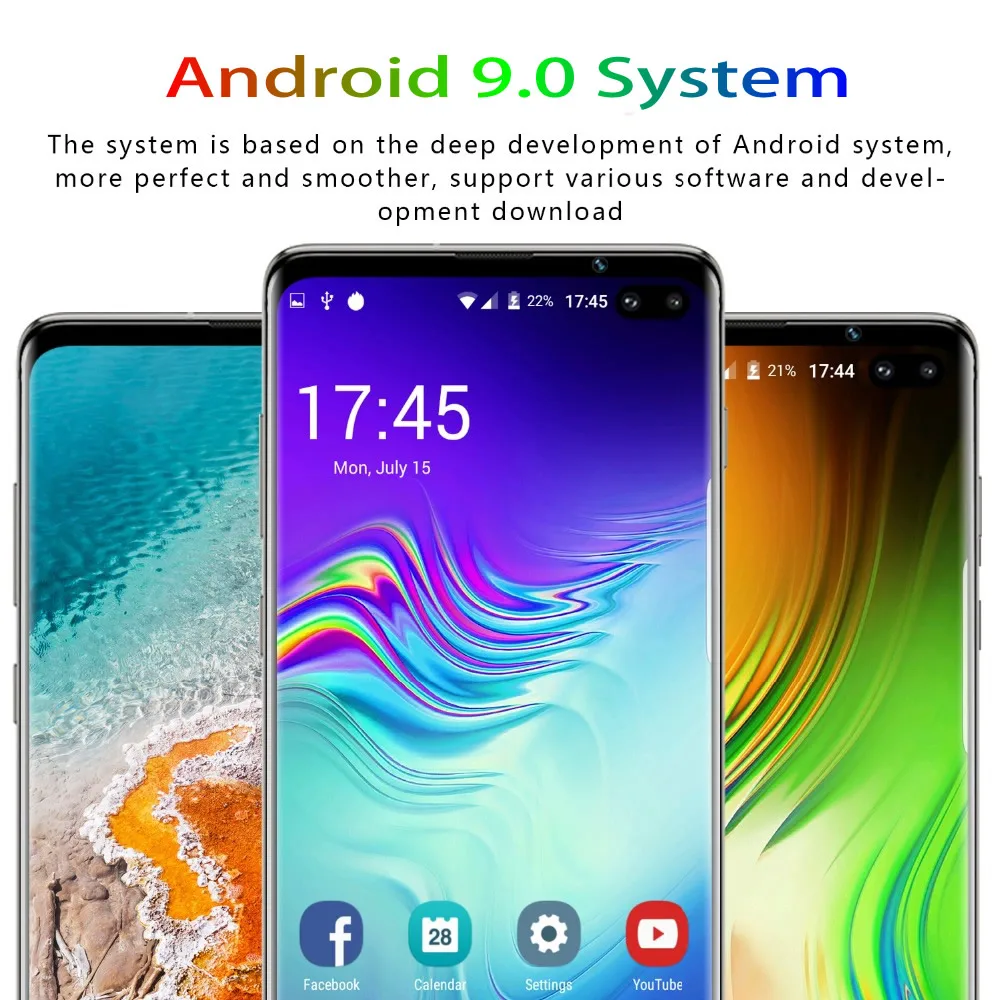 Смартфон с большим экраном Cectdigi S10 Plus 6,5 дюймов Android 9,0 смартфон распознавание лица/отпечатков пальцев/Ирис Бесплатный чехол