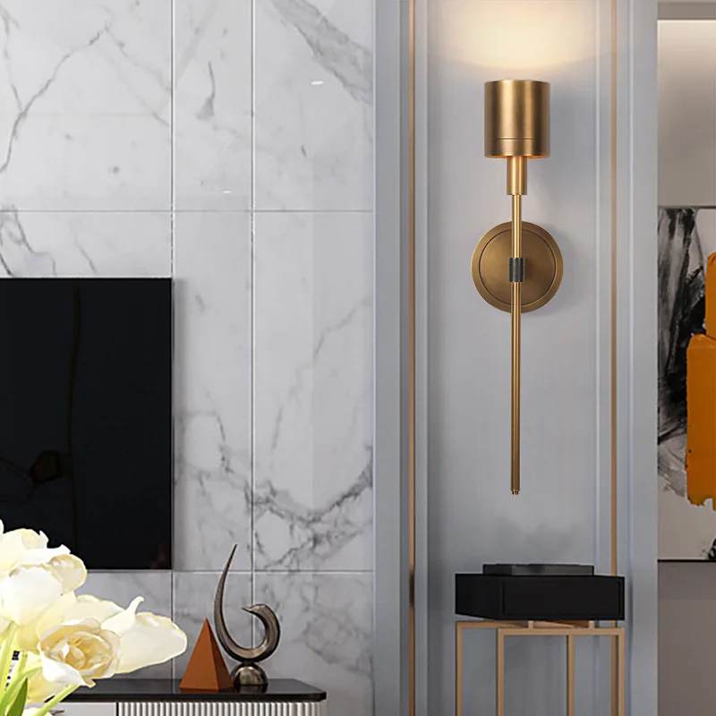 

Post modern simple all copper wall lamp living room study bedroom bathroom decoration lamp Hotel Villa model room lamp