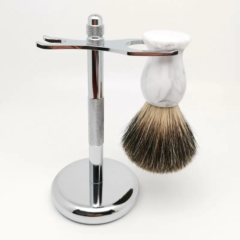 TEYO Pure Badger Hair Shaving Brush and Shaving Stand Set Perfect for Shave Soap Safety Razor