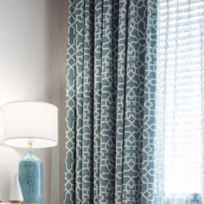 Fabric Curtain Художественные шторы с рисунком ткань для гостиной затенение занавеска ткань геометрический узор занавес тюль синий занавес ткани WP416#40 - Цвет: Fabric Curtain
