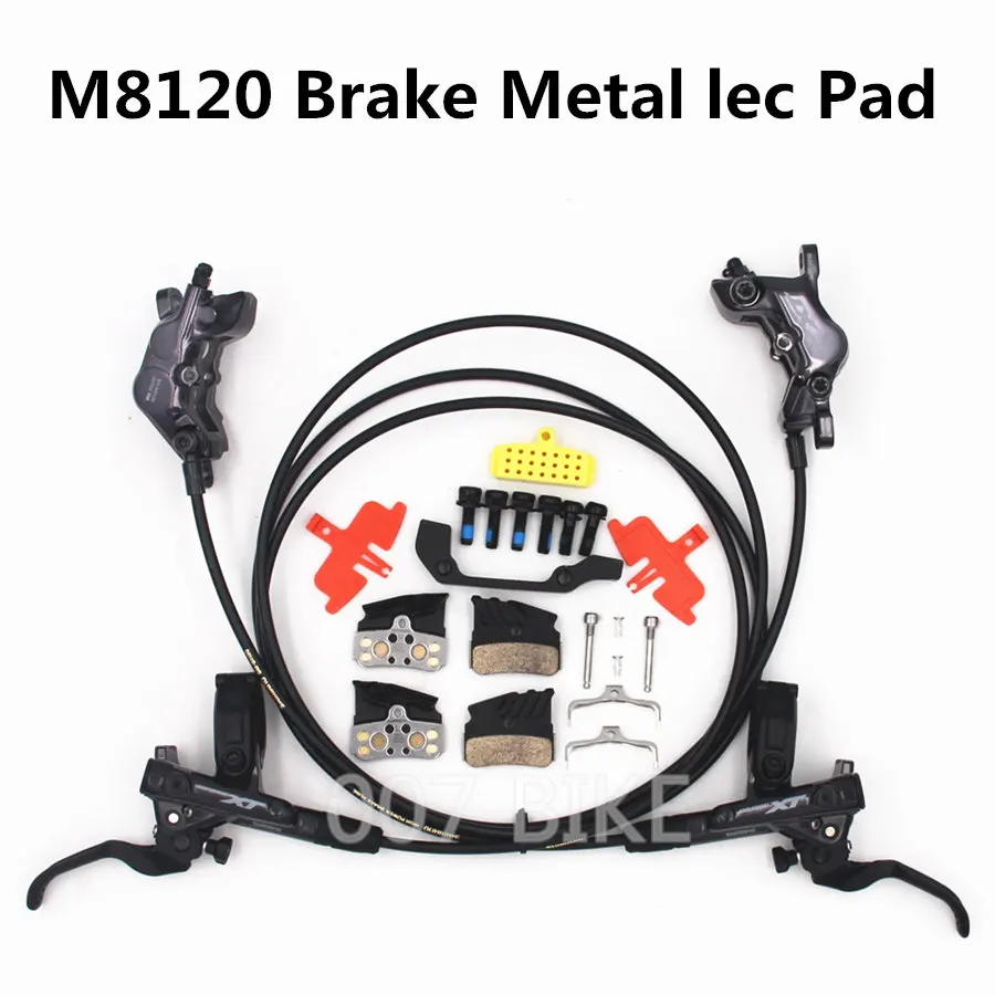 M8120 Melal lec Pads Shimano Deore XT M8000 M8020 M8100 M8120 тормоз 4 поршень гидравлический велосипед дисковый тормоз ICE-TECH колодки передний задний DH 900 мм/1600 мм - Цвет: M8120 Melal lec Pads