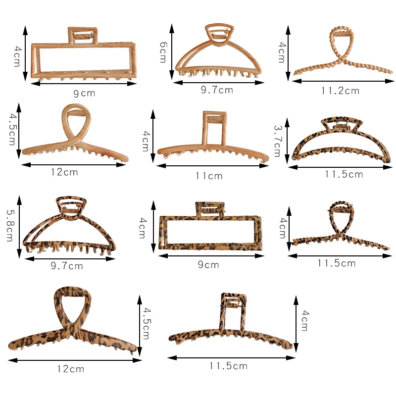 

2021 New Vintage Leopard Geometric Square Wood Grain Hair Claws Shark Hairpin for Women Hair Accessories Hair Style Make Tool