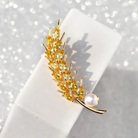 farlena jewelry unique golden wheat design cubic zirconia brooch pins for women suit dress accessory fashion cz crystal brooches
