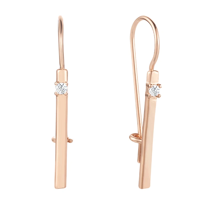 Женские длинные серьги FJ из розового золота 585 пробы с одним