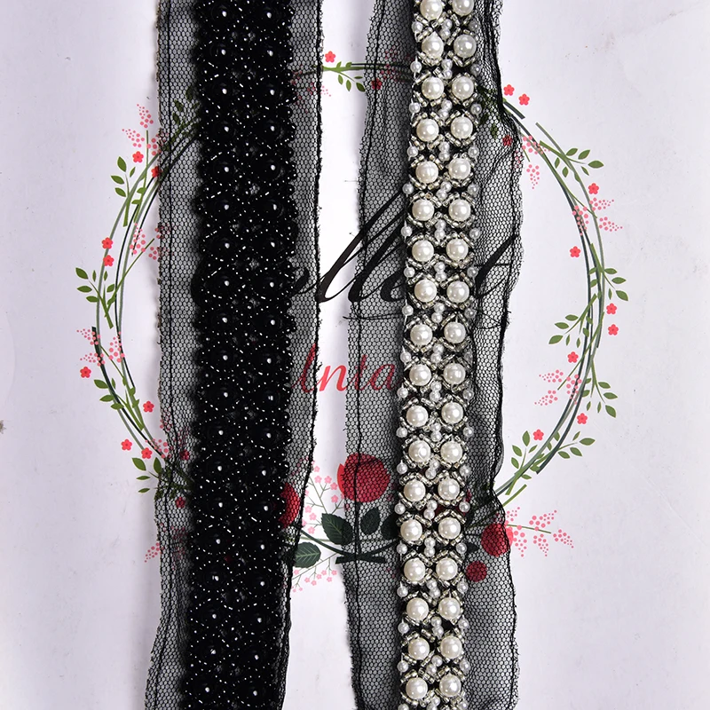 Лента с бусинами ручная работа бриллиантовая сетка двухрядный жемчужный