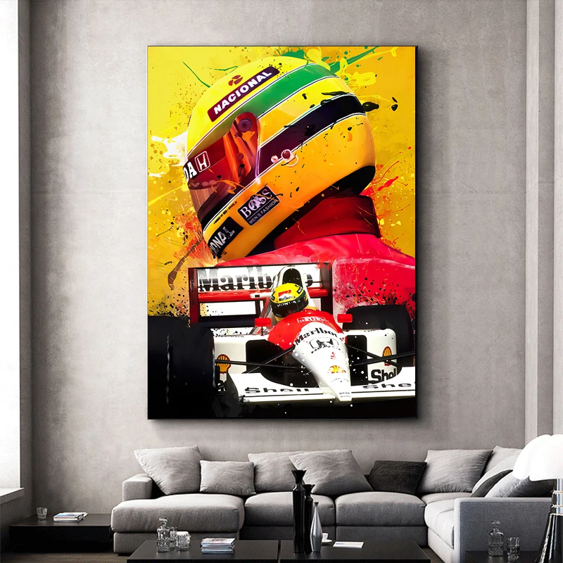 

F1 Poster Prints Modern Red Car Racer Ayrton Abstract Canvas Pictures Home Oil Painting Wall Art Living Modular Room Decor