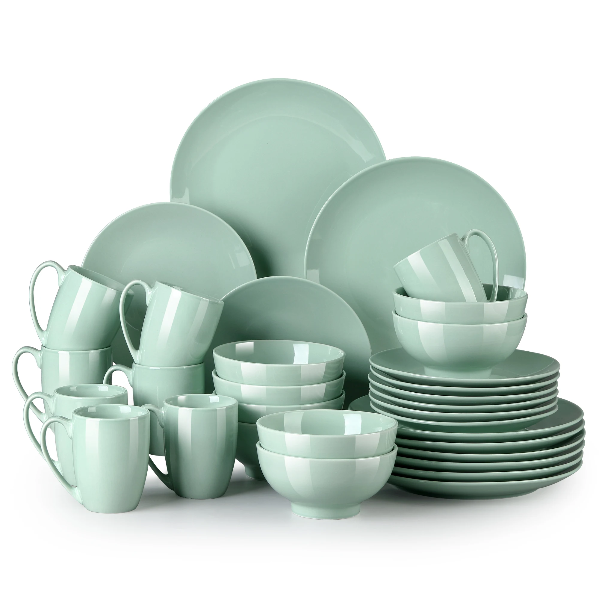 

LOVECASA DS 16/32/48-Piece Grass Green Ceramic Porcelain Dinnerware Dinner Set with Dinner Plate,Dessert Plate,Bowl,Mug Set