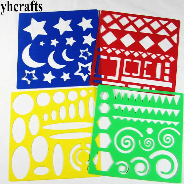 

4PCS/Lot Irregular shape star round moon wave plastic stencil Kindergarten art crafts Early learning educational toys DIY