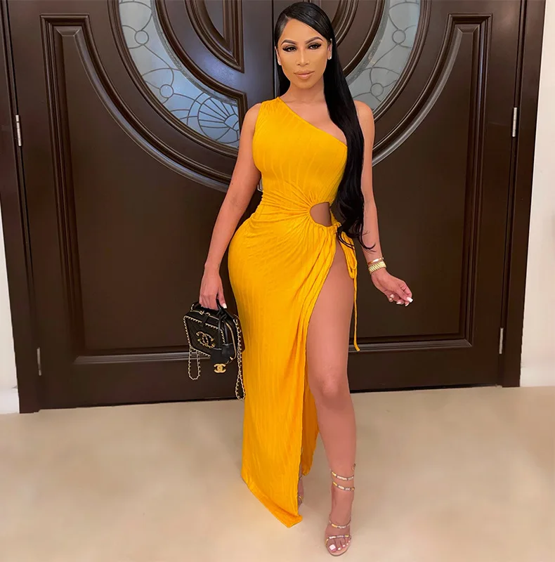 

New Sexy Women One Shoulder Maxi Club Red Black Yellow Green Dress Bandage Long Dress Party Bridesmaids Plus Size 2021