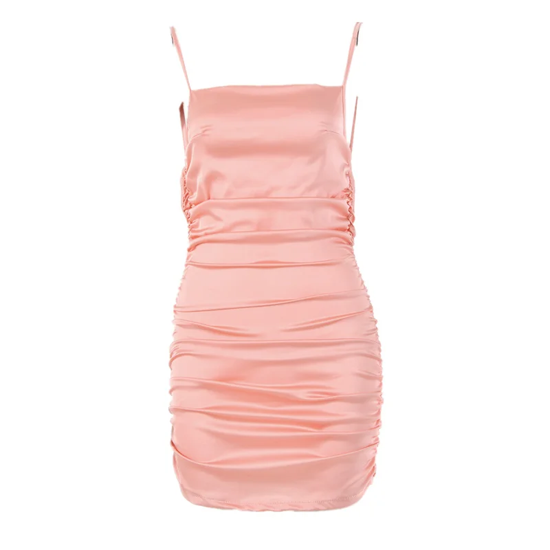 

Spring Women Slip Dress Pure Color Straps Sexy Backless Bind Packet Buttock Dress