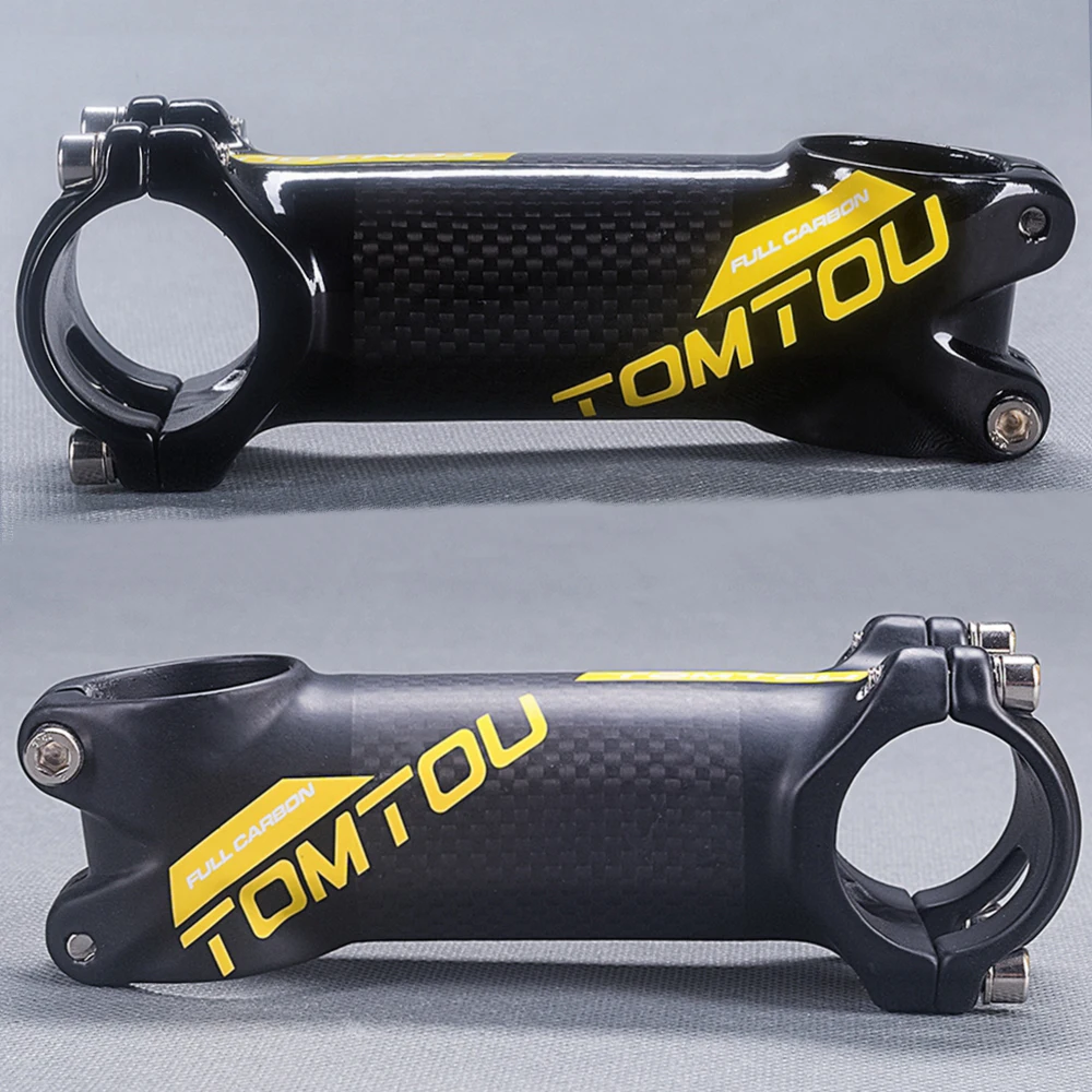 

TOMTOU Bicycle Stem Carbon Fiber + Aluminum Cycling Stems Road or MTB Bike Parts Length 60/70/80/90/100/110/120mm Yellow
