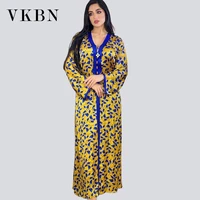 vkbn summer dress women o neck printing straight floral robe long sleeve plus size party dress elegant vestidos de fiesta
