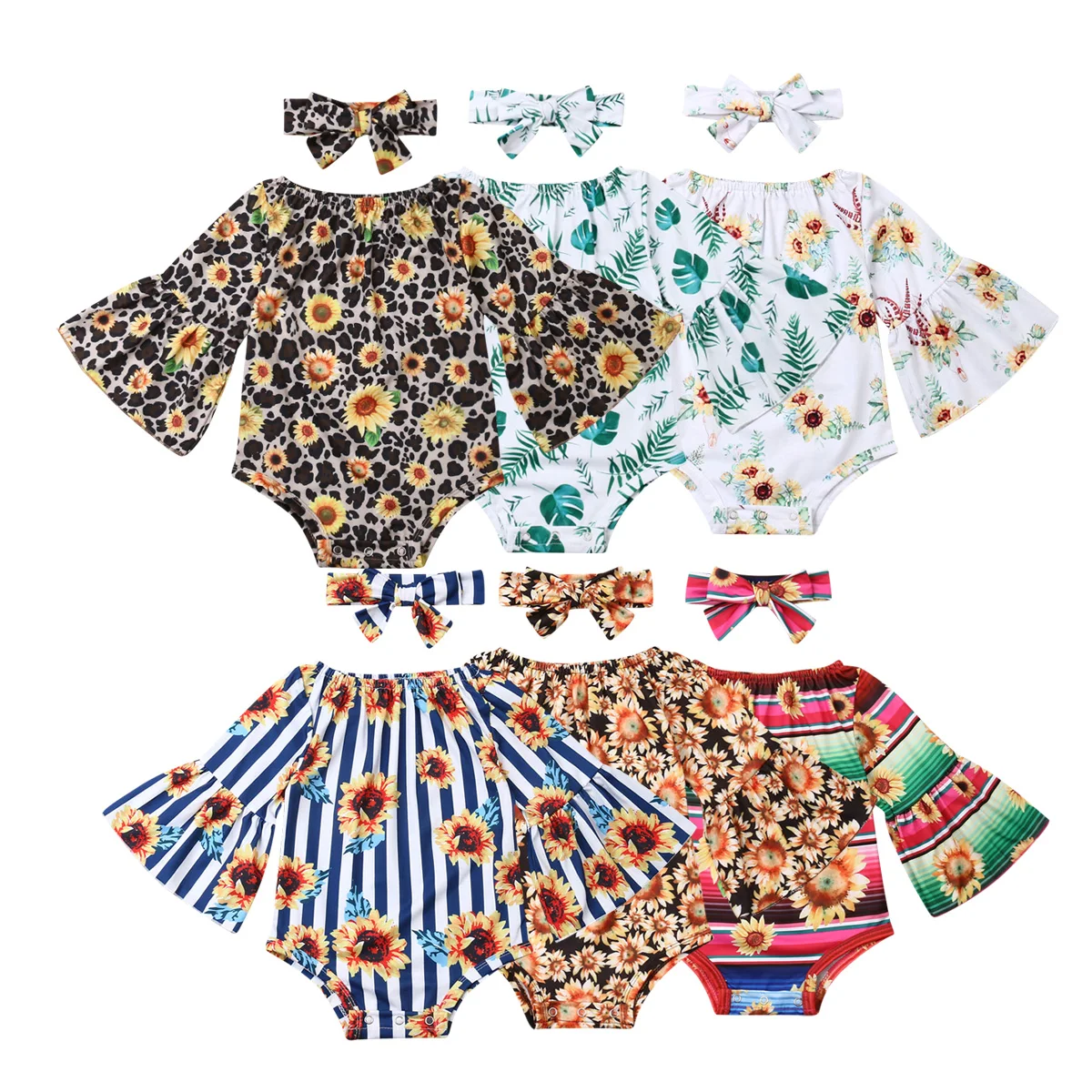 Боди с длинными рукавами и цветочным принтом для маленьких девочек на весну