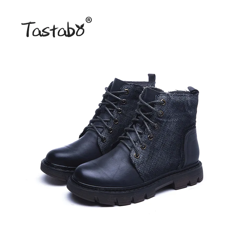 Dark blue Tastabo; коллекция года; сезон осень-зима; Ботинки martin ручной работы в винтажном стиле; удобная женская обувь; S8026-1; темно-синий, коричневый, карамельный цвета - Цвет: Dark blue