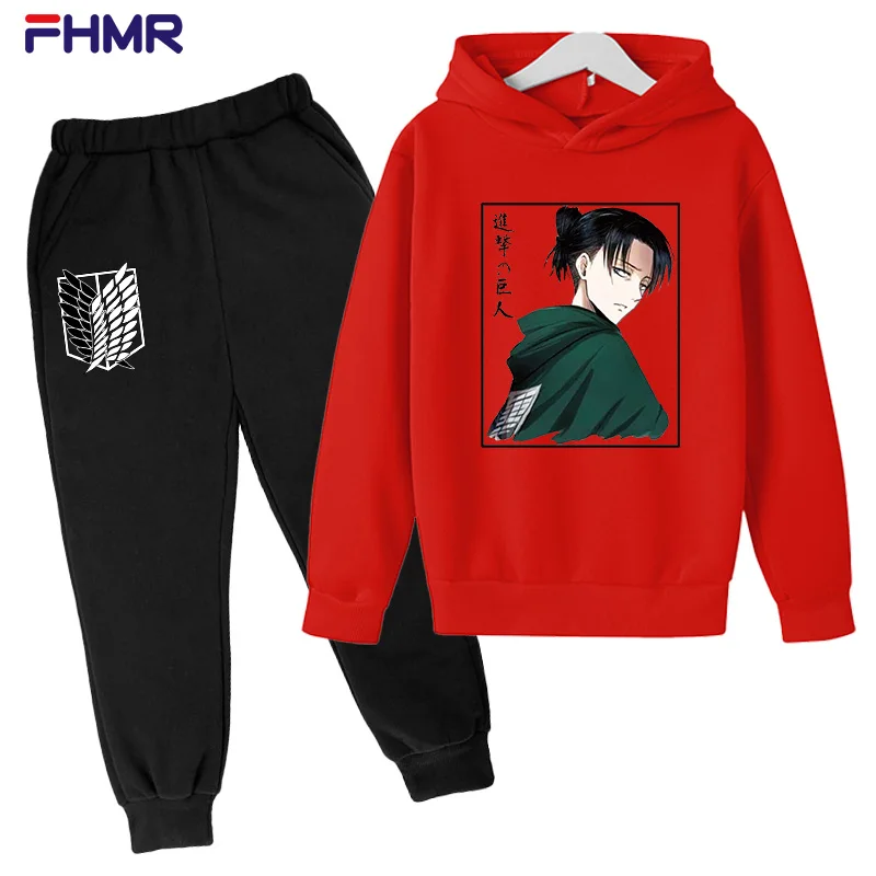 

Attacking Giant Children's Hoodie Sweatpants Set Long Sleeve Sweatshirt Boys Fashion Keep Warm Pullover 4T-14T Girl Red Suit