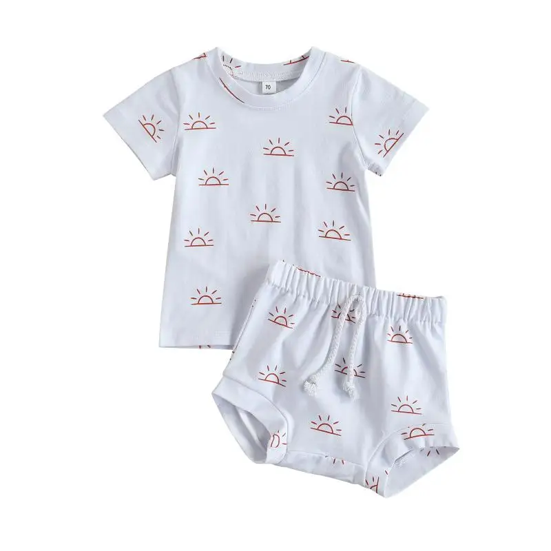

Toddler Newborn Baby Boys Girls Summer Casual Sunsuit O-neck T-shirts Shorts Pants Cotton Children's Clothing Set 0-3Y Outfits