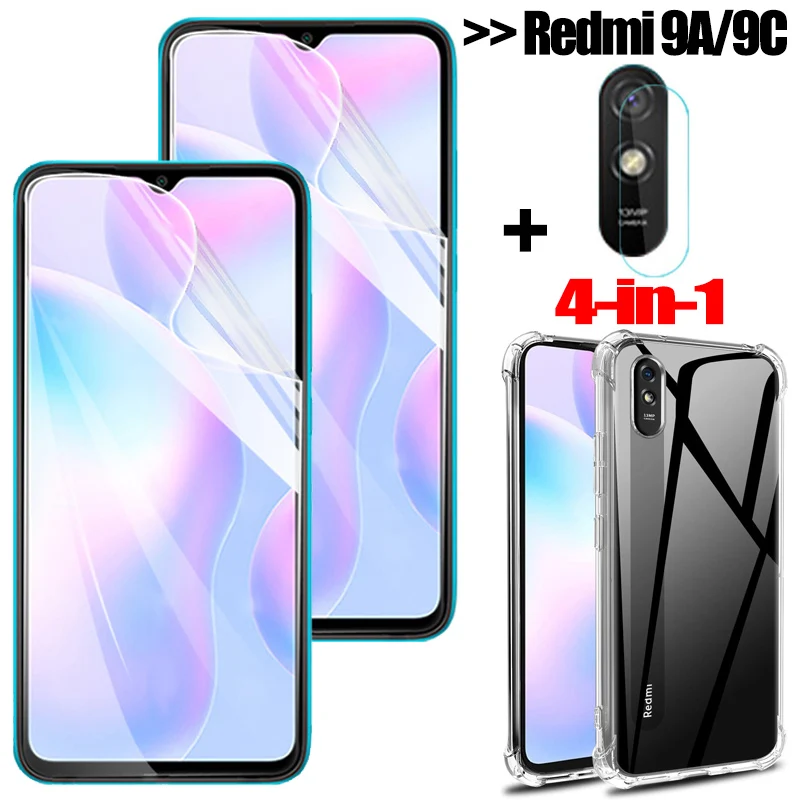 4 в 1 гидрогелевая пленка на редми 9а чехлы redmi 9a xaomi redmi9 9c не стекло+чехол для note 9 s pro