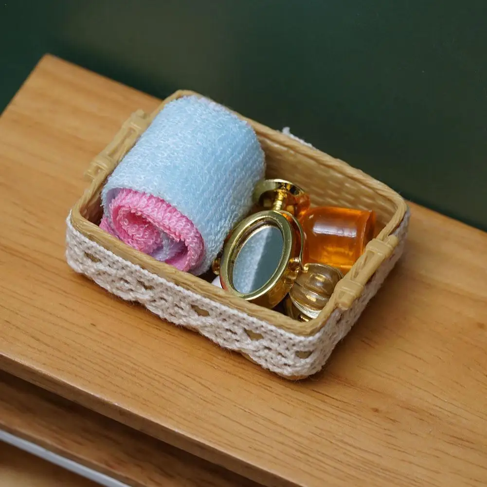 

1/12 Dollhouse Miniature Accessories Mini Toiletries Set Simulation Mirror Towel Perfume Soap Model Toys Doll House Decoration