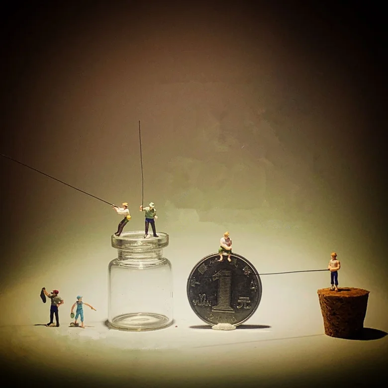 Модель 1/87 поезд в стиле Хо рыбалка 6 человек искусственные фигурки стол с песком