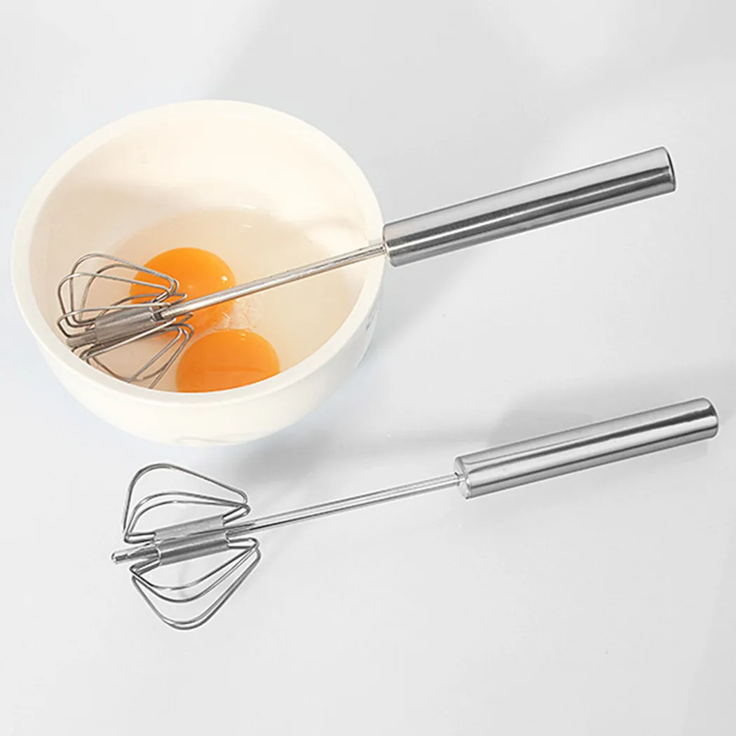 

1pc Egg Whisk Mixer 11.6" X 2.4" Stainless Steel Egg Whisk Hand Rotating Push Milk Frother Cream Mixer Tool