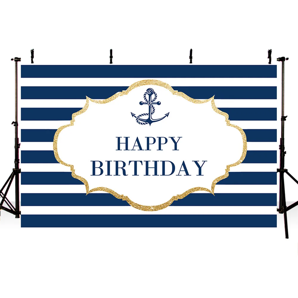 Фон для фотосъемки с изображением моряка Mehofond в белую и темно-синюю полоску -