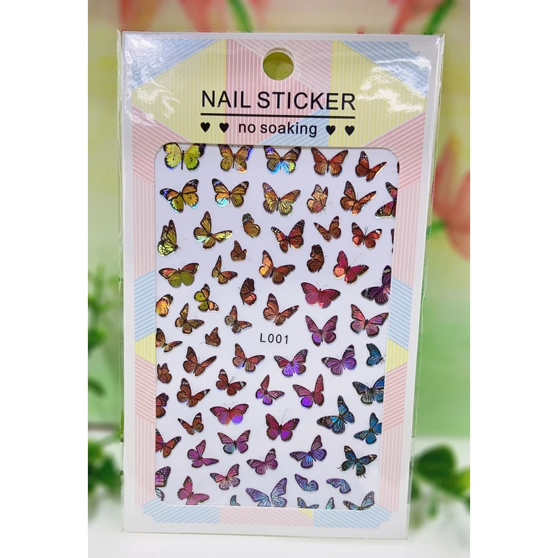 10PCS 3D Laser Butterfly Nail Sticker DIY Color Leopard Print Butterfly Nail Art Decoration Decal L001-008