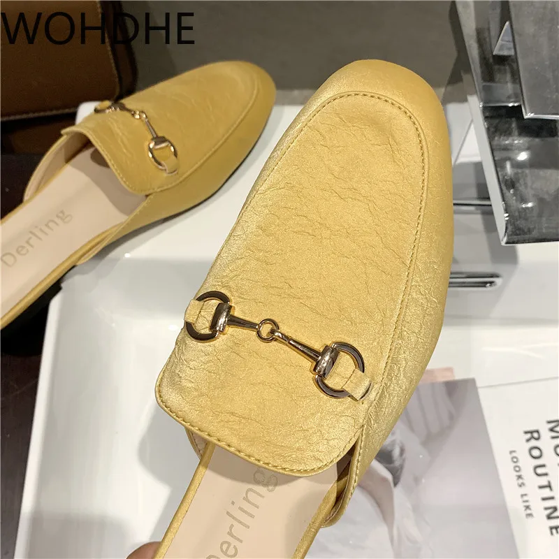 Шлепанцы женские на низком каблуке с квадратным носком в британском стиле лето