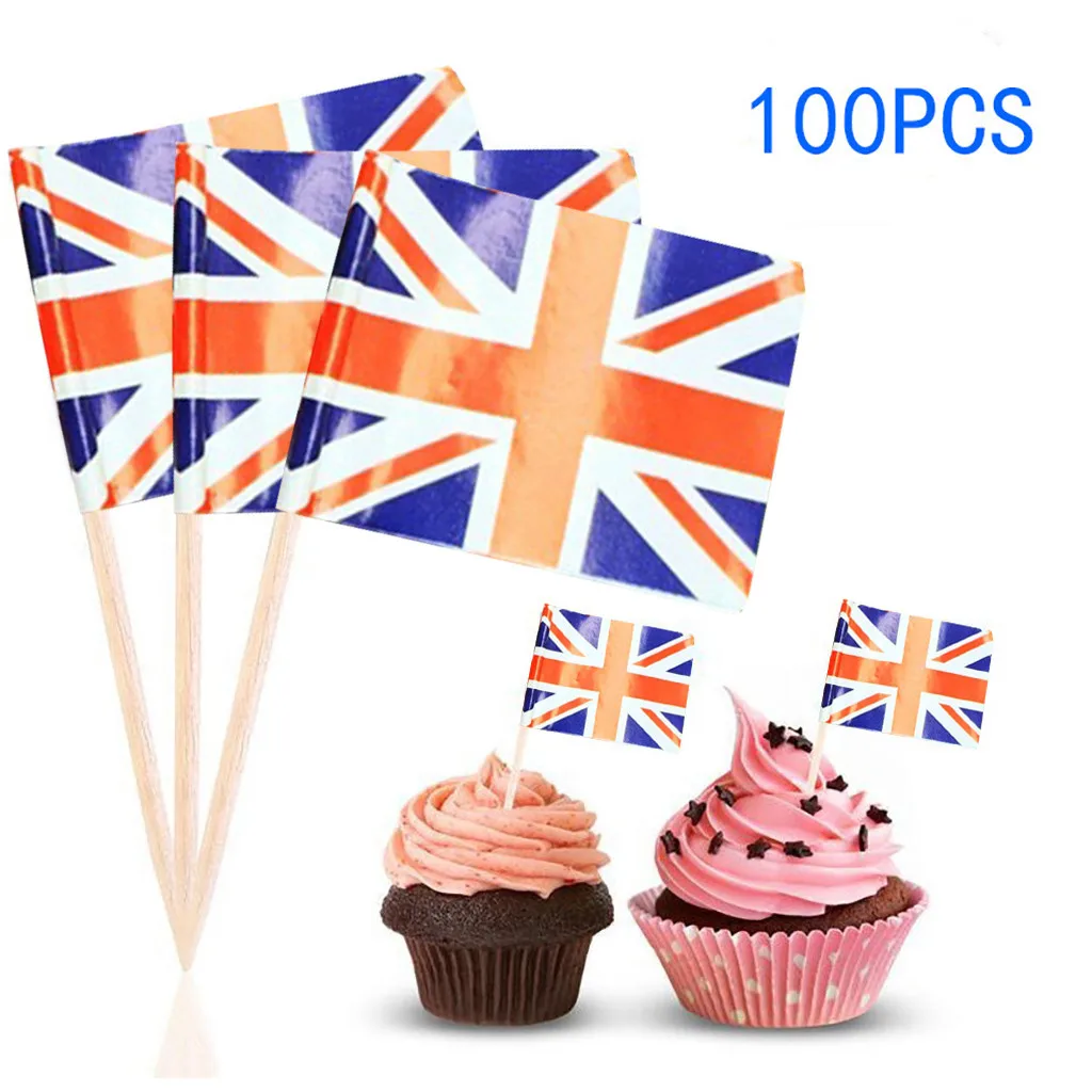 100 шт. зубочистки с британским флагом флаг союза Джек топперы для кексов на день