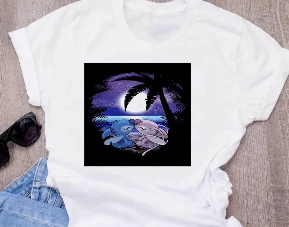 Женская модная футболка с милым рисунком из мультфильма Disneys Lilo Stitch Harajuku Kawaii Футболка с принтом милые повседневные топы - Цвет: T-shirt