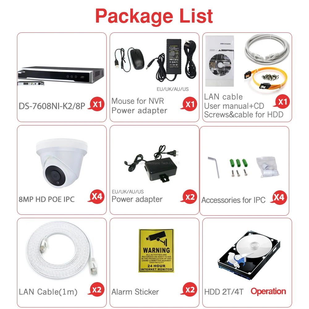 Новый комплект 8CH CCTV системы Ultra 8MP наружная камера безопасности POE с Hikvision 8 NVR