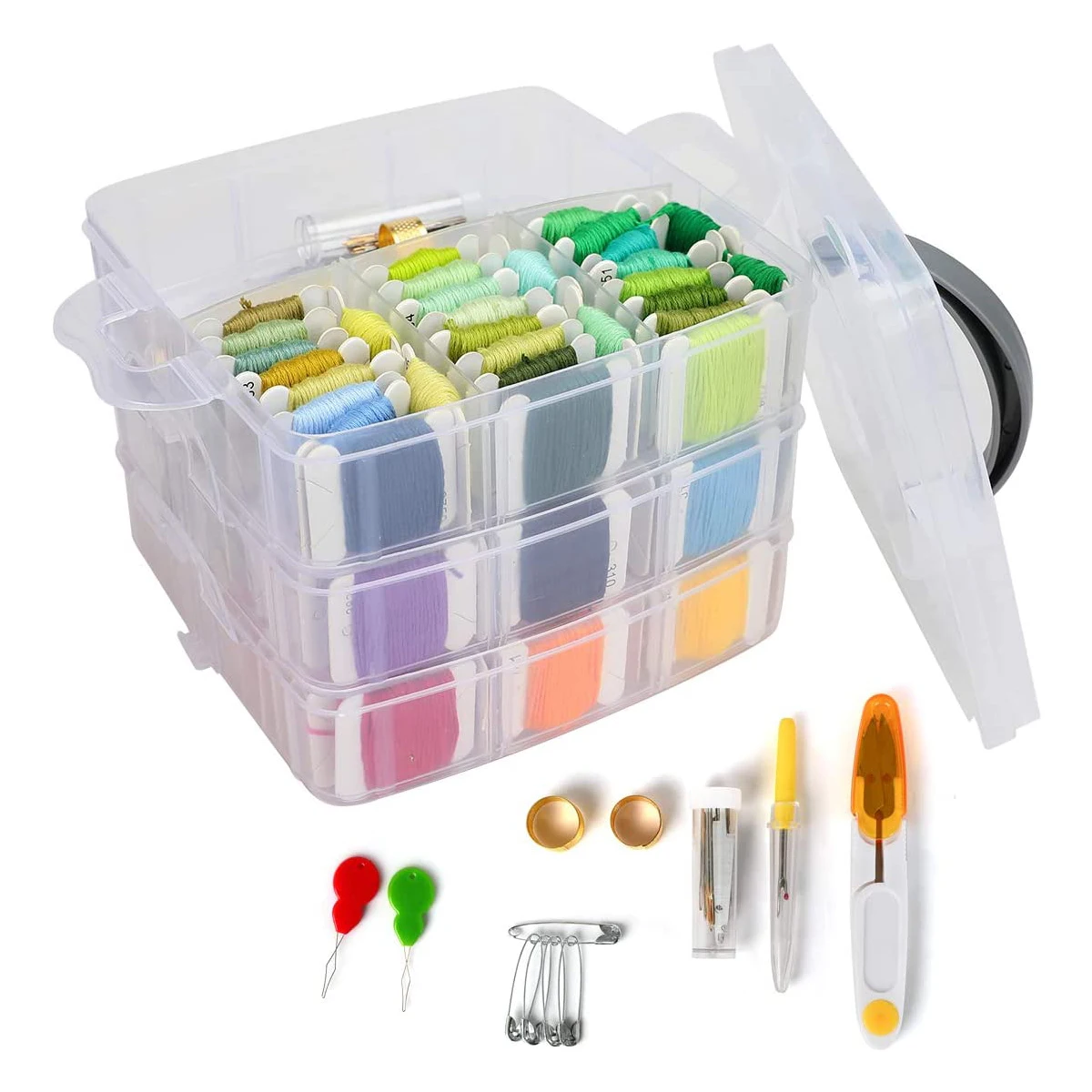 

Набор для вышивания, набор нитей включает 150 цветов ниток с 3-уровневой прозрачной коробкой для хранения, инструменты для вышивки крестом LB88